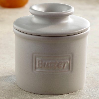 Butter Bell® Crock - Matte Stone Retro Ceramic Butter Keeper, Neutral Café Style Butter Dish for Spreadable Butter Without Refrigeration