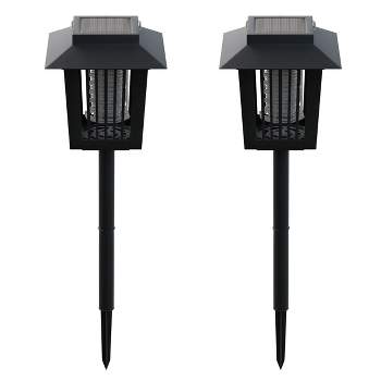 Solar Bug Zapper Set– 2-Pack Outdoor UV Mosquito Repellent Stake Set with LED Light for Gardens, Pathways, and Patios by Pure Garden (Black)