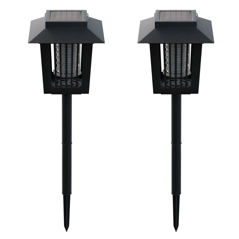 Solar Bug Zapper Set– 2-Pack Outdoor UV Mosquito Repellent Stake Set with LED Light for Gardens, Pathways, and Patios by Pure Garden (Black), 1 of 4