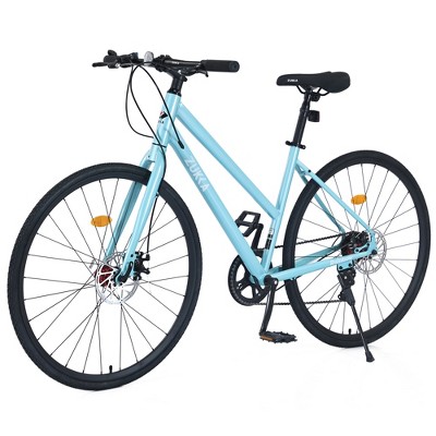 YONWAY 7 Speed Hybrid Road Bike 700C Road Bicycle with Carbon Steel Frame and Dual-Disc Brakes Ideal for Outdoor and Fitness Cycling (Blue)