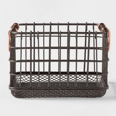 Photo 1 of 3 Wire Basket with Copper Handle and Mesh Bottom Pewter - Threshold