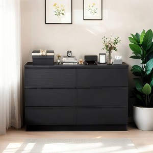 15.7" D x 47.2" W x 30.9" H Wood Modern Black 6-Drawer Dresser with Large Storage Space, Multi-Scene Application, and Simple Elegant Design - 1 of 4