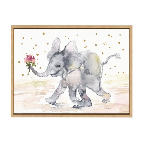 18 X 24 Sylvie Baby Elephant Watercolor Framed Canvas Wall Art