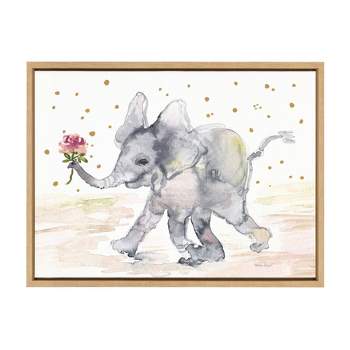 18" x 24" Sylvie Baby Elephant Watercolor Framed Canvas Wall Art by Patricia Shaw Natural - Kate and Laurel