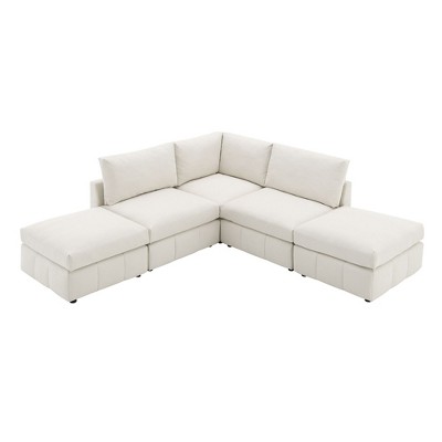 NicBex Modern L Shape Sectional Sofa Corduroy Armless Modular Couch with 2 Ottomans for Living Room and Office