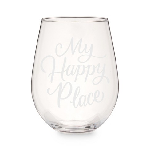New Cute Flora Gold Pink Choose Happy Stemless Wine Glass by Twine
