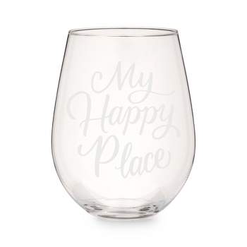 Twine My Happy Place, Etched Stemless Wine Glass, Fun Wine Gifts, Clear Finish
