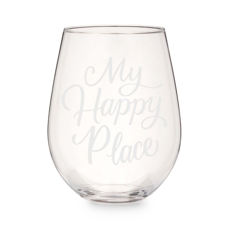 Twine My Happy Place, Etched Stemless Wine Glass, Fun Wine Gifts, Clear Finish, 1 of 3