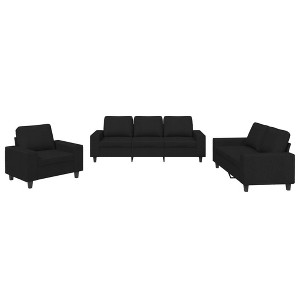 vidaXL 3 Piece Sofa Set - Black Fabric - Modern Seating Furniture for Living Room Lounge - Comfortable with Durable Material and Easy Assembly - 1 of 4