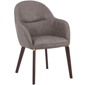 Elias Dining Chair Upholstered in Leather Velvet and Powder Coated Legs, Beige - 1 of 4