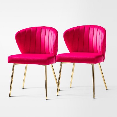 Fuchsia Velvet Upholstered Side Chair with Gold Legs, Set of 2