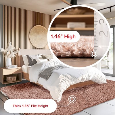 Plush Pink Braided Tassel Shag Rug 4' x 6' - Easy Care Synthetic