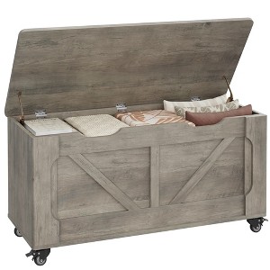 Storage Chest, Storage Trunk with 4 Wheels, 39.4" Wooden Storage Bench with 2 Safety Hinges, Supports 350 lbs, for Living Room,Gray - 1 of 4