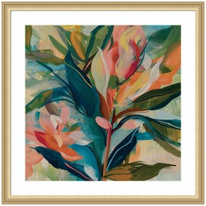 Kate and Laurel Framed Art Colorful Tropic Botanical Abstract Neutral Linen by The Creative Bunch Studio, 26x26, Florence Gold - 1 of 4