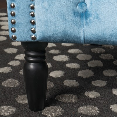 Aqua Velvet Tufted Club Chair with Birch Legs