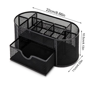 Aghana Digitals 8-Compartment Metal Mesh Desk Organizer with Drawer - Black Stationery Holder - 1 of 4