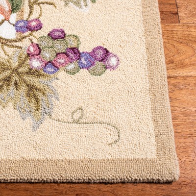 Ivory Floral Hand-Hooked Wool Area Rug, 3'9" x 5'9"