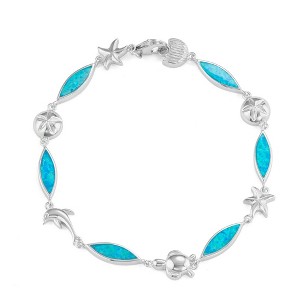 Opalata Sterling Silver, Marquise Shaped Blue Inlay Opal with Sea Life Bracelet - Blue - 7.25 Inch - 1 of 2