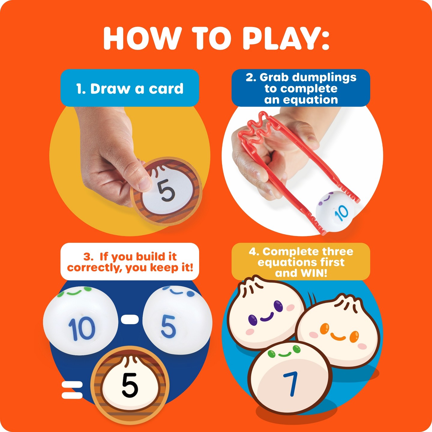 Детские настольные игры Learning Resources Dumpling Dash! Fine Motor Math Game: Educational Board Games for 2-4 Players, Gifts for Ages 5+ — фото 5