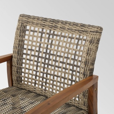 Gray and Natural Wicker and Wood Outdoor Club Chairs, Set of 4