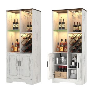 58" Kitchen Pantry Cabinet with Lights, Adjustable Shelves and Open Storage - 1 of 4