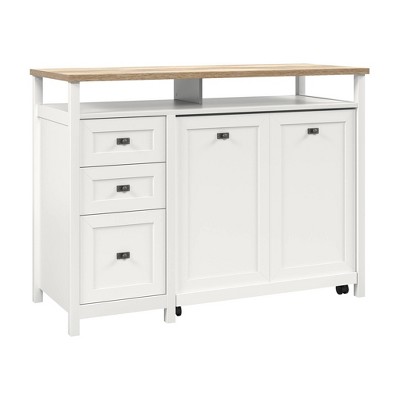 Cottage Road Credenza Desk White - Sauder: Office Furniture with Keyboard Tray & Tall Storage