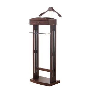 Proman Products Milan Valet Stand with Drawer, Top Tray, Contour Hanger, Trouser Bar, Tie & Belt Hooks and Shoe Rack - VL16226, Dark Walnut - 1 of 4