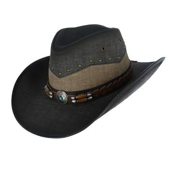 Kenny K Men's Vegan Leather Western Hat with Beaded Hatband