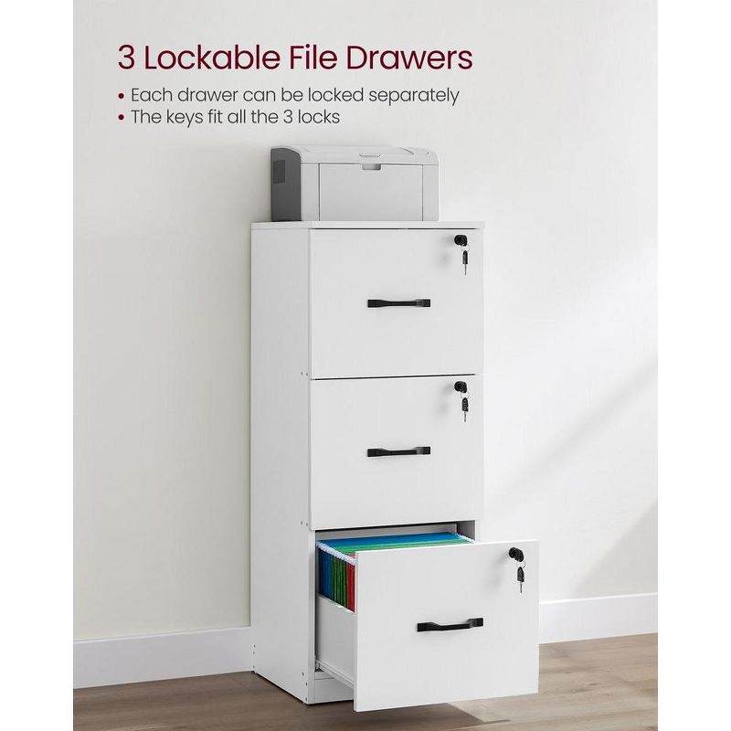 VASAGLE File Cabinet for Home Office, Printer Stand, with 3 Lockable Drawers, Adjustable Hanging Rails, 4 of 5