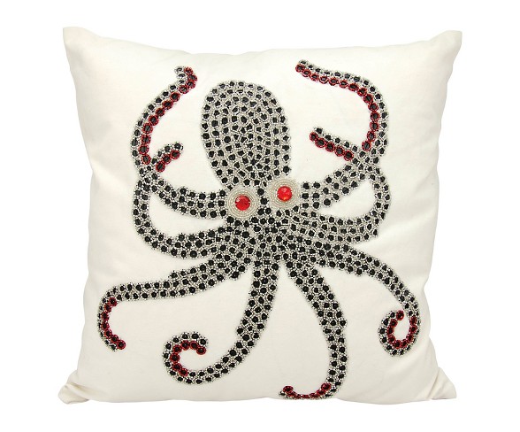 White Beaded Octopus Indoor/Outdoor Throw Pillow (18"x18") - Nourison
