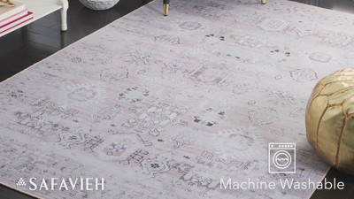 Elegant Pink/Beige Synthetic 9' x 12' Washable Area Rug