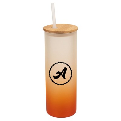 Elanze Designs A Monogram Letter Initial Rope Circle Wrap-Around Design 25 Ounce Frosted Gradient Glass On-The-Go Coffee Travel Skinny Tumbler Mug