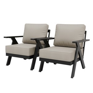 EAGLE PEAK Urban Slate Modern Patio Accent Chair Set of 2 with Thick Cushions，Black/Beige - 1 of 4