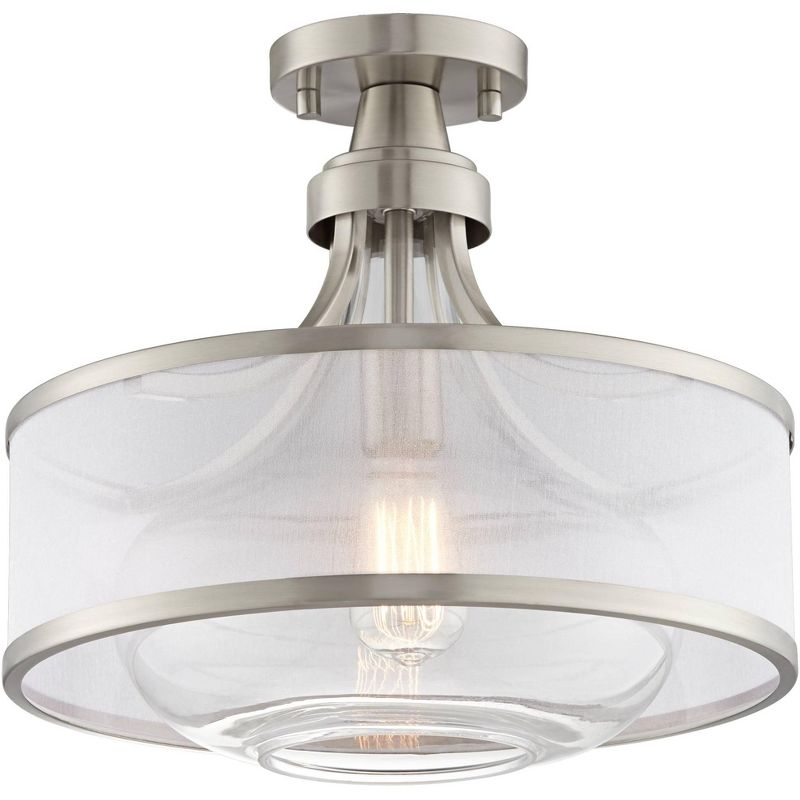 Possini Euro Design Layne Modern Ceiling Light Semi Flush Mount Fixture 15" Wide Brushed Nickel Silver Organza Clear Glass Shade for Bedroom Kitchen, 5 of 10