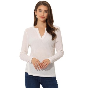 Allegra K Women's Casual Long Sleeve V Neck Lightweight Waffle Blouse - 1 of 4