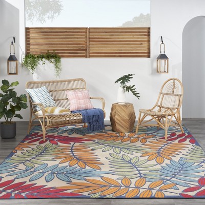 Sunny Aloha Multicolor Leaf 12' x 15' Flat-Woven Outdoor Rug