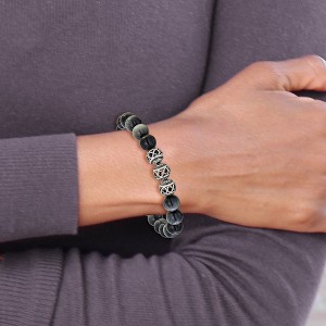 Chisel Stainless Steel Antiqued and Polished 11mm Grey Tiger Eye Beaded 7.75" Stretch Bracelet - 1 of 4