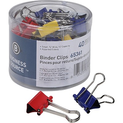 Business Source Binder Clips Small 3/4"W 3/8" Capacity 36/PK Assorted 65361