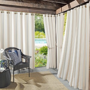 Sun Zero Room Darkening Valencia Striped UV Protectant Grommet Indoor/Outdoor Curtain Panel - 1 of 4