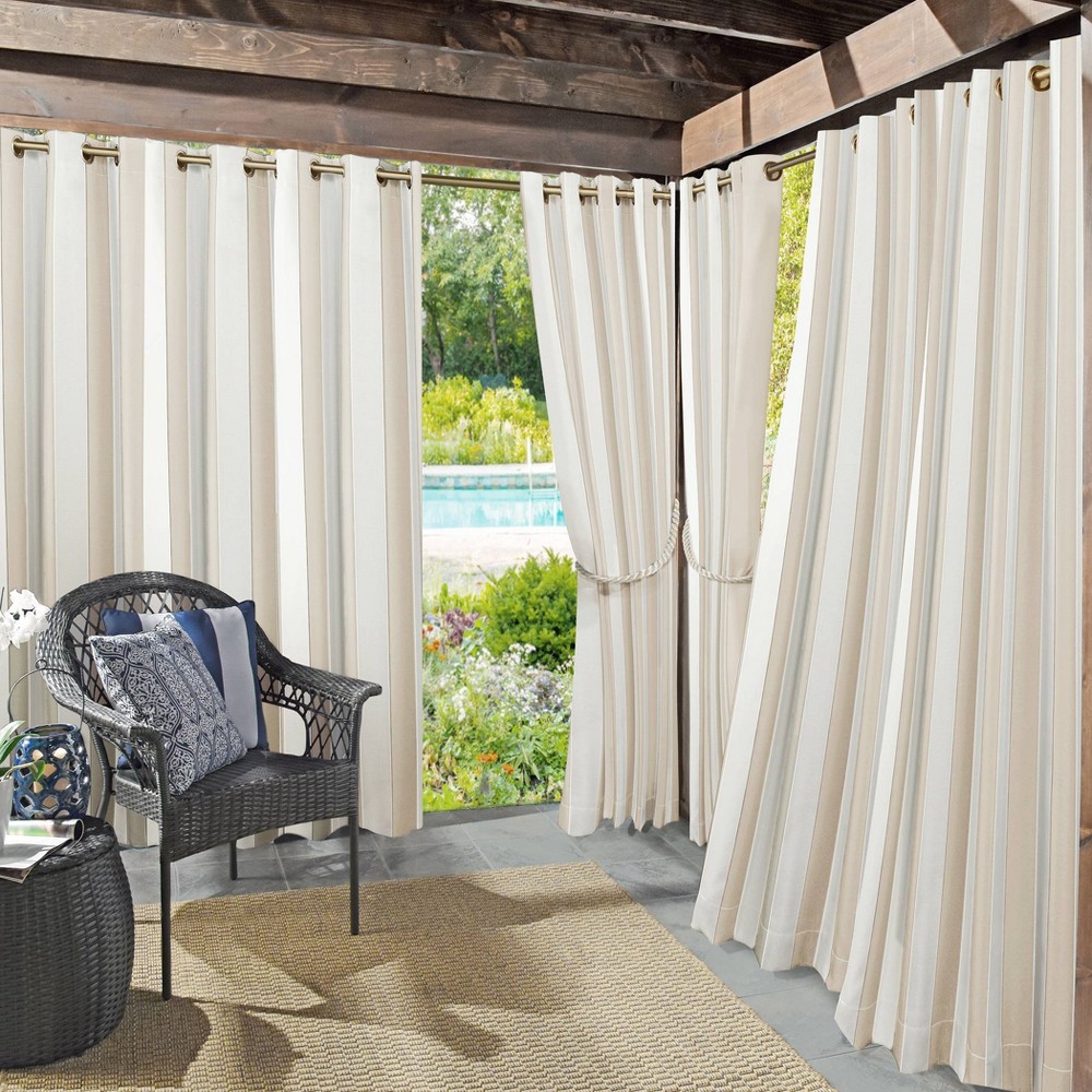84"x54" Valencia Cabana Striped Indoor/Outdoor UV Protectant Grommet Top Room Darkening Curtain Panel Khaki - Sun Zero