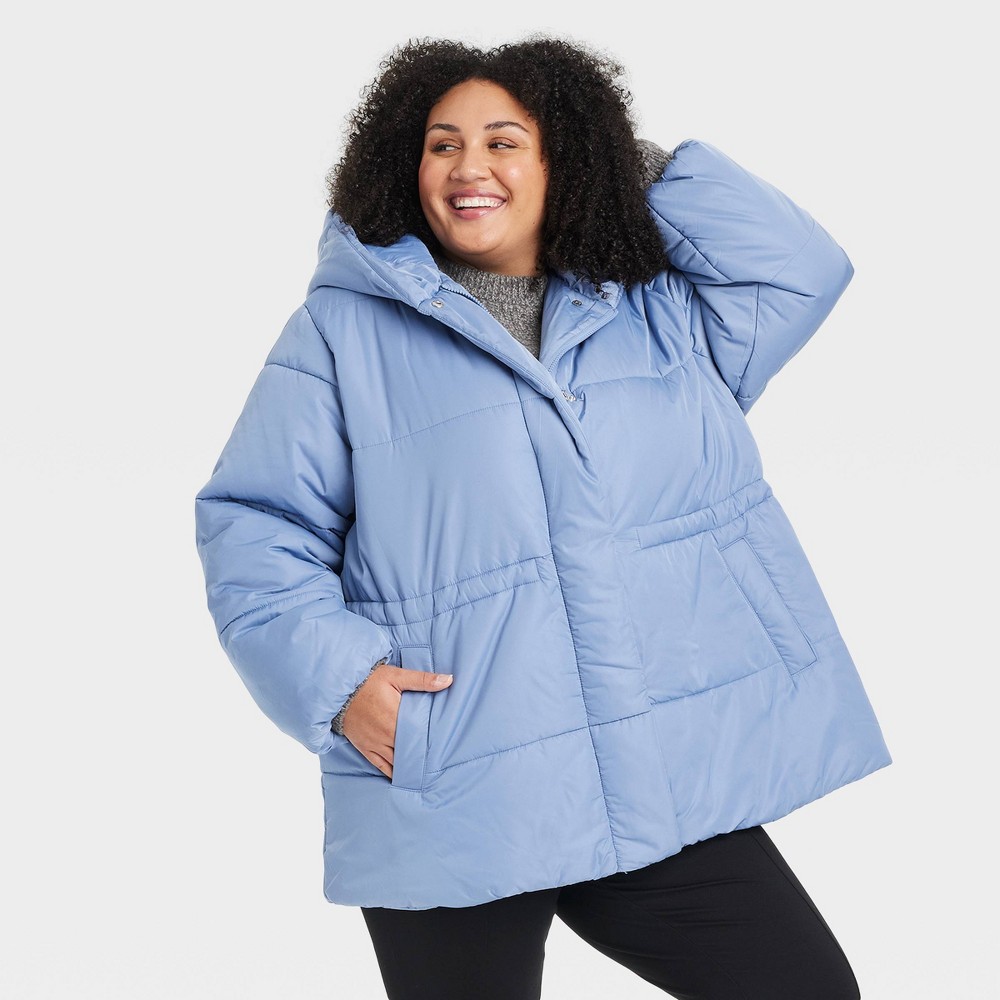 Women's Mid-Length Puffer Jacket - Ava & Viv™ Blue 2X