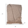 HomeRoots 52" X 67" Brown Woven Cotton Chevron Throw Blanket with Fringe - 3 of 4
