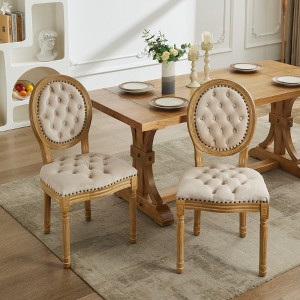 Lyngins French Elegant Dining Chairs (Set of 2), Easy-Care Armless Chair with Hand-Pulled Buckle, Solid Wood Kitchen Chairs & Living Room Chair - 1 of 4