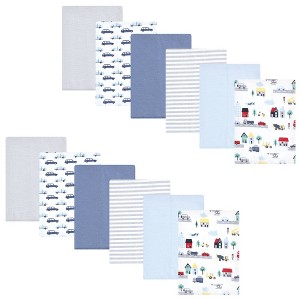 Hudson Baby Boys Cotton Flannel Burp Cloths 12-Pack Bundle, City Life, One Size - 1 of 4