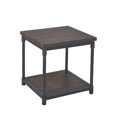 Prescott Smokey Oak and Black Metal Rectangular End Table with Storage Shelf