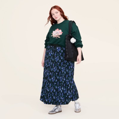 Women's Floral Midi A-Line Pleated Skirt - Woolrich x Target Blue