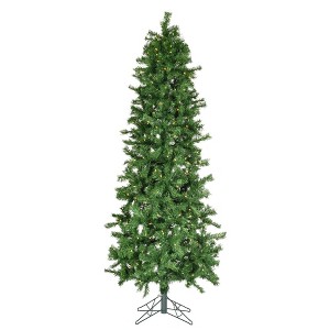 Vickerman 7' x 36" Artificial Slim Spruce Tree 300 Clear Mini Lights, 610Tips, Metal Stand - 1 of 4
