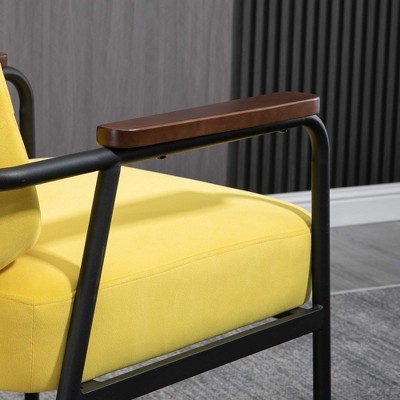 Yellow Velvet and Black Metal Accent Chair
