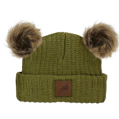 Image of Arctic Gear Infant Cotton Cuff with Double Poms Winter Hat Olive Green with Shepard Poms