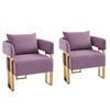 Modern Decorative 2PC Teddy Fleece Upholstered Side Chairs with Gold Metal Legs, Ergonomic Cushion, No Wheels, Suitable for Living Room - 2 of 4